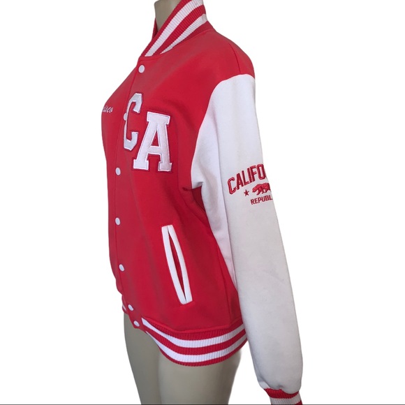 San Francisco Letterman Varsity Jacket California Coral Fuchsia Pink Coat - Picture 4 of 15